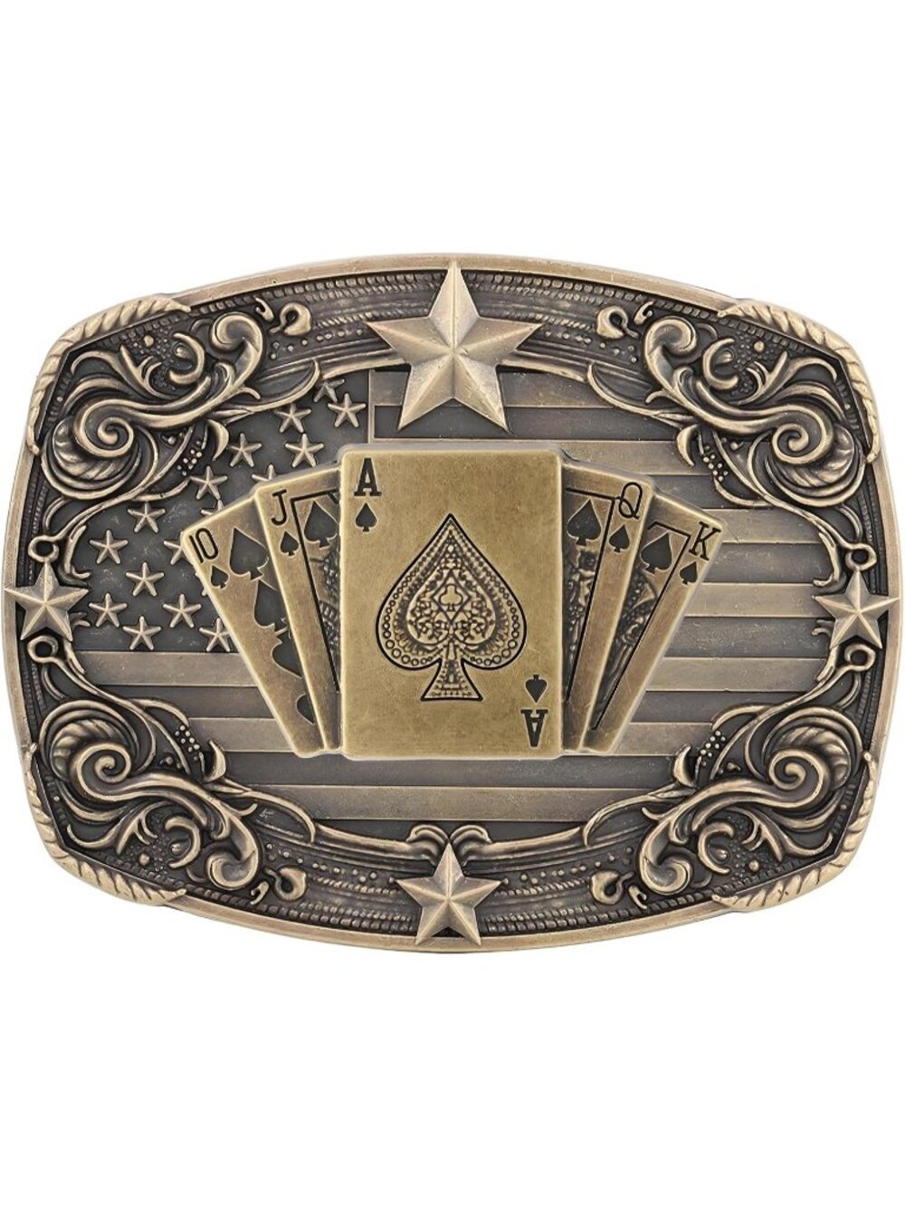 Men Bronze Poker Cowboy Belt Buckle Cross Prayer Horse Vintage Western